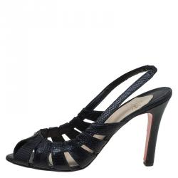 Pre Owned Christian Louboutin Black Embossed Snakeskin Leather Slingback Sandals Size 40.5