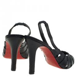 Pre Owned Christian Louboutin Black Embossed Snakeskin Leather Slingback Sandals Size 40.5