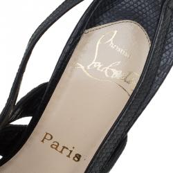 Pre Owned Christian Louboutin Black Embossed Snakeskin Leather Slingback Sandals Size 40.5