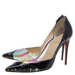 Pre Owned Christian Louboutin Black Patent And PVC Tac Clac D'Orsay Pumps Size 38