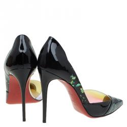 Pre Owned Christian Louboutin Black Patent And PVC Tac Clac D'Orsay Pumps Size 38