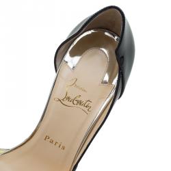 Pre Owned Christian Louboutin Black Patent And PVC Tac Clac D'Orsay Pumps Size 38