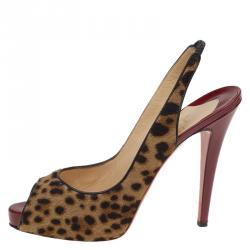Pre Owned Christian Louboutin Leopard Print Pony Hair Peep Toe Slingback Sandals Size 40