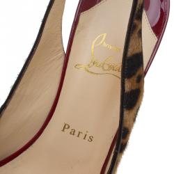 Pre Owned Christian Louboutin Leopard Print Pony Hair Peep Toe Slingback Sandals Size 40