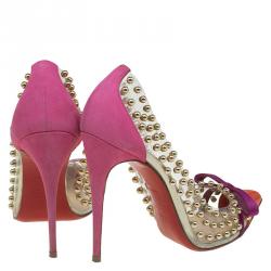 Pre Owned Christian Louboutin Multicolor PVC Suede and Patent Studded Bille Et Boule Pumps Size 37