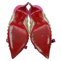 Pre Owned Christian Louboutin Multicolor PVC Suede and Patent Studded Bille Et Boule Pumps Size 37