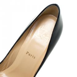 مملوكة مسبقًا حذاء كعب عالي كريستيان لوبوتان بيغالي بلاتو جلد أسود لامع/نقشةالفهد مقاس 38.5