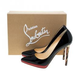 مملوكة مسبقًا حذاء كعب عالي كريستيان لوبوتان بيغالي بلاتو جلد أسود لامع/نقشةالفهد مقاس 38.5