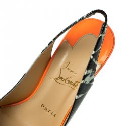 Pre Owned Christian Louboutin Multicolor Printed Patent Lady Peep Toe Platform Slingback Sandals Size 36.5