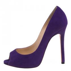 Pre Owned Christian Louboutin Purple Suede Flo Peep Toe Pumps Size 36