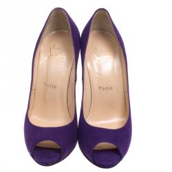 Pre Owned Christian Louboutin Purple Suede Flo Peep Toe Pumps Size 36