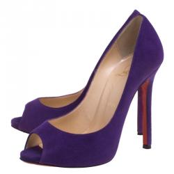 Pre Owned Christian Louboutin Purple Suede Flo Peep Toe Pumps Size 36