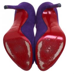 Pre Owned Christian Louboutin Purple Suede Flo Peep Toe Pumps Size 36