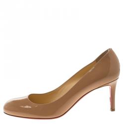 Pre Owned Christian Louboutin Beige Patent Leather Simple Pumps Size 38.5