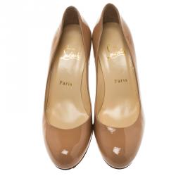 Pre Owned Christian Louboutin Beige Patent Leather Simple Pumps Size 38.5