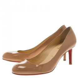 Pre Owned Christian Louboutin Beige Patent Leather Simple Pumps Size 38.5