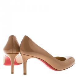 Pre Owned Christian Louboutin Beige Patent Leather Simple Pumps Size 38.5