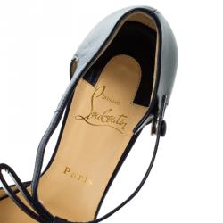 Pre Owned Christian Louboutin Navy Blue Leather Bow Detail T- Strap Pumps Size 39