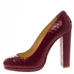 Pre Owned Christian Louboutin Ruby Red Python Grapi Pumps Size 39