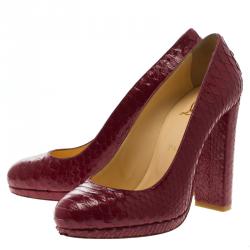 Pre Owned Christian Louboutin Ruby Red Python Grapi Pumps Size 39