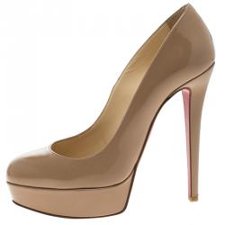 Pre Owned Christian Louboutin Beige Patent Leather Bianca Platform Pumps Size 36