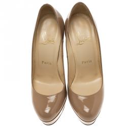 Pre Owned Christian Louboutin Beige Patent Leather Bianca Platform Pumps Size 36