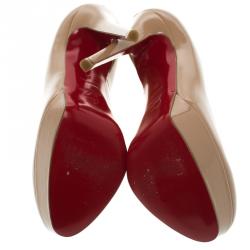 Pre Owned Christian Louboutin Beige Patent Leather Bianca Platform Pumps Size 36