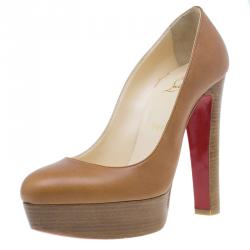Pre Owned Christian Louboutin Brown Leather Bibi Platform Pumps Size 38