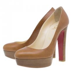 Pre Owned Christian Louboutin Brown Leather Bibi Platform Pumps Size 38