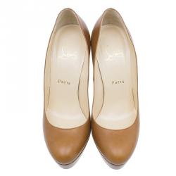 Pre Owned Christian Louboutin Brown Leather Bibi Platform Pumps Size 38