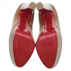 Pre Owned Christian Louboutin Brown Leather Bibi Platform Pumps Size 38