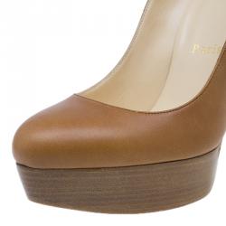 Pre Owned Christian Louboutin Brown Leather Bibi Platform Pumps Size 38