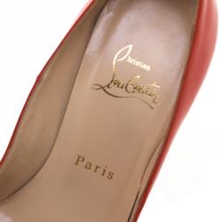 مملوكة مسبقًا Christian Louboutin Red Orange Patent Leather Lady Peep Toe Platform Pumps Size 36