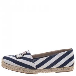 Pre Owned Christian Louboutin Striped Canvas Galia Espadrille Loafers Size 39