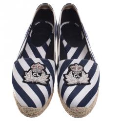 Pre Owned Christian Louboutin Striped Canvas Galia Espadrille Loafers Size 39