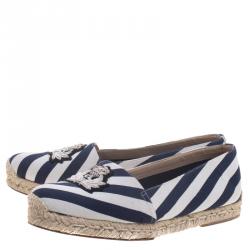 Pre Owned Christian Louboutin Striped Canvas Galia Espadrille Loafers Size 39