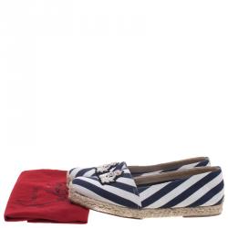 Pre Owned Christian Louboutin Striped Canvas Galia Espadrille Loafers Size 39