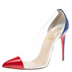 مملوكة مسبقًا Christian Louboutin Red and Blue PVC Debout Pointed Toe Pumps Size 38