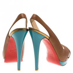 مملوكة مسبقًا Christian Louboutin Block Color Leather Very Croise Slingback Platform Sandals Size 37