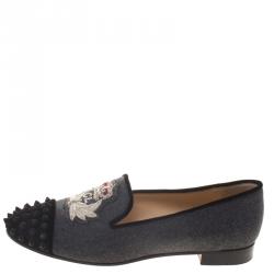 Pre Owned Christian Louboutin Grey Flannel Intern Spike Loafers Size 39