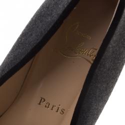 Pre Owned Christian Louboutin Grey Flannel Intern Spike Loafers Size 39