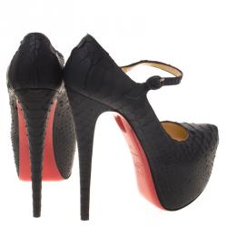 Pre Owned Christian Louboutin Black Python Lady Daf Mary Jane Platform Pumps Size 39