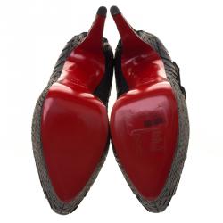 Pre Owned Christian Louboutin Black Python Lady Daf Mary Jane Platform Pumps Size 39