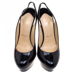 Pre Owned Christian Louboutin Black Patent Leather Bianca Platform Slingback Sandals Size 36
