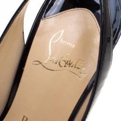 Pre Owned Christian Louboutin Black Patent Leather Bianca Platform Slingback Sandals Size 36