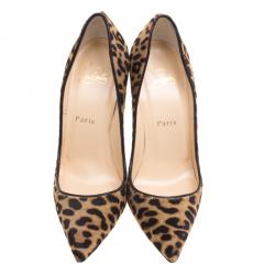 Pre Owned Christian Louboutin Leopard Print Pony Hair So Kate Pumps Size 37.5