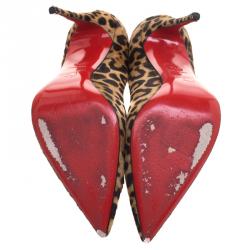 Pre Owned Christian Louboutin Leopard Print Pony Hair So Kate Pumps Size 37.5