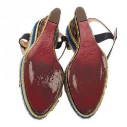 Pre Owned صندل كريستيان لوبوتان تروتوليتا جلد أسود سير حرف T  نعل روكي مقاس 39