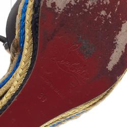 Pre Owned صندل كريستيان لوبوتان تروتوليتا جلد أسود سير حرف T  نعل روكي مقاس 39