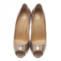 Pre Owned Christian Louboutin Gold Metallic Leather Flo Peep Toe Pumps Size 39